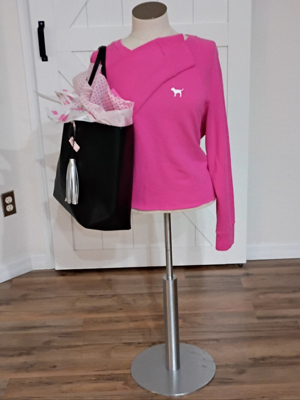 Victoria Secret Pink Sweatshirt w/ White  Dog Logo.  VS Black Bag is  (NWT)!